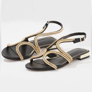 White House Black Market Black and Gold Sandals